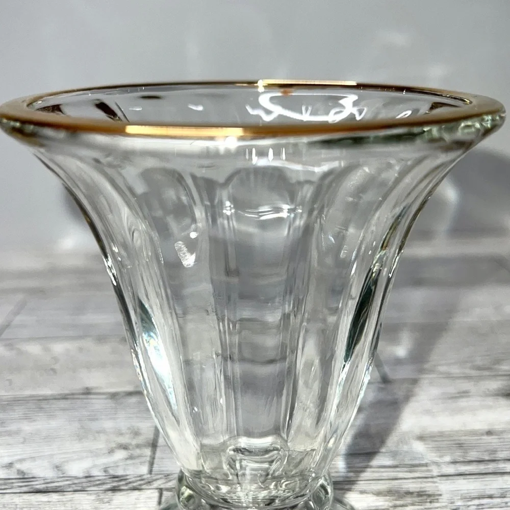 Libbey Vintage Gold Rim Pressed Glass Ice Cream Sundae Set of 4